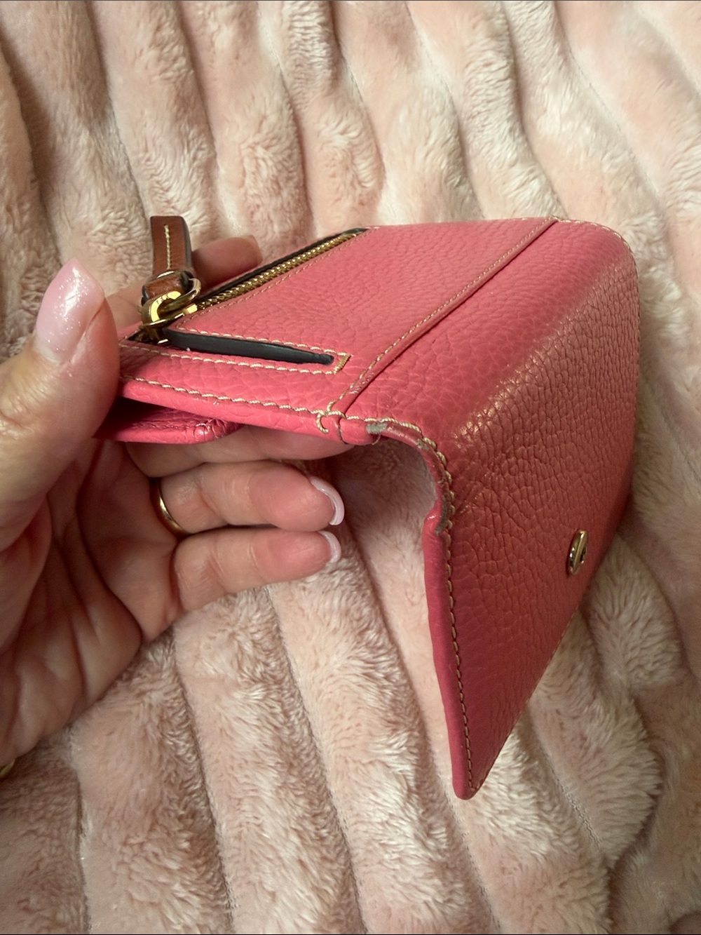 Dooney & Bourke Hot Pink Pebbled Leather Compact Wallet with Gold Plaque - Picture 6 of 6